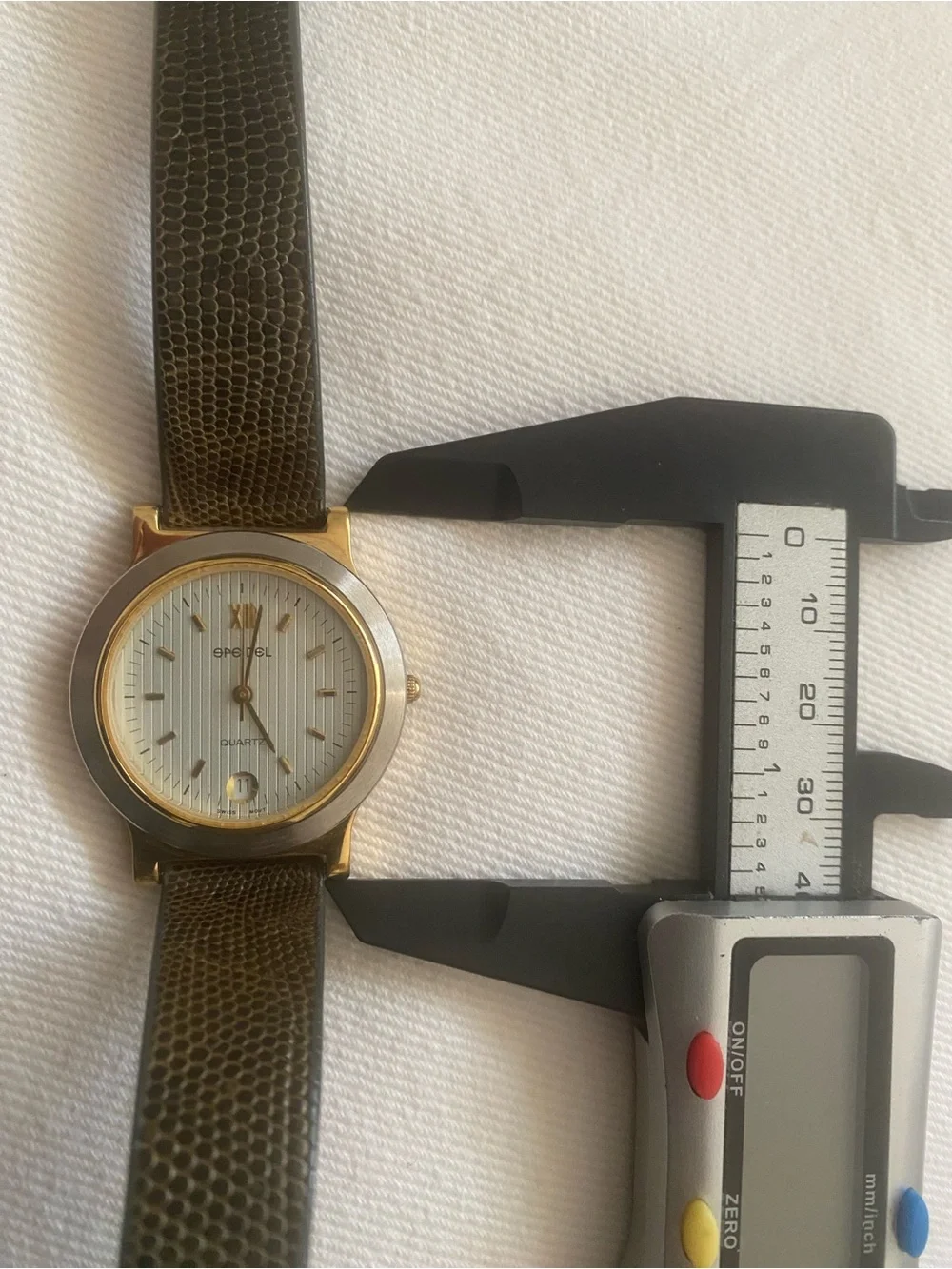 Vintage Spidel Gold-Tone Case Watch with Olive Green Leather Strap